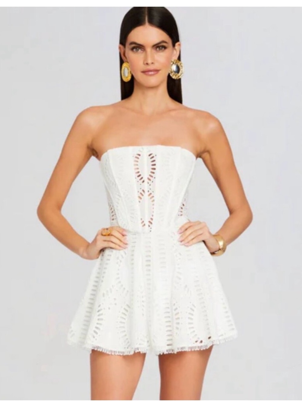 Charo Ruiz Ibiza Zannick Strapless White Eyelet Mini Dress
